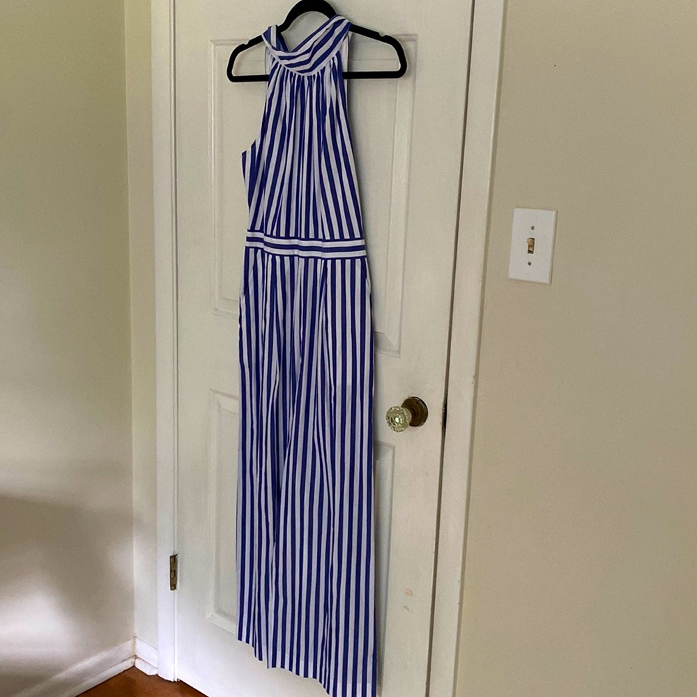 J. Crew Blue and White Striped Halter Jumpsuit